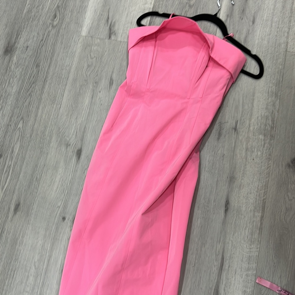 Helsa Tech Gabardine Long Strapless Dress in Very Pink - Picture 6 of 13